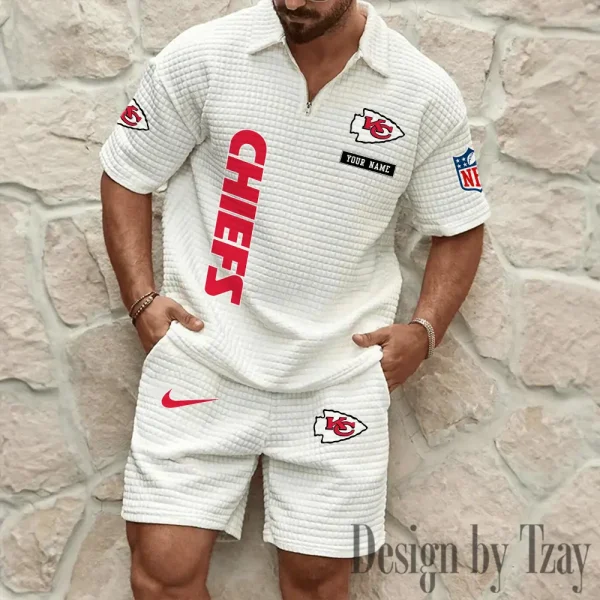 Kansas City Chiefs Men's Waffle Knit Short Sleeve Slim Fit Soft Summer And Shorts BSPTWHZSS359 - Image 9