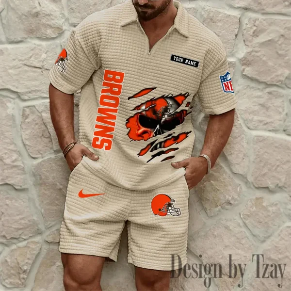 Cleveland Browns Men's Waffle Knit Short Sleeve Slim Fit Soft Summer And Shorts BSPTWHZSS384 - Image 5