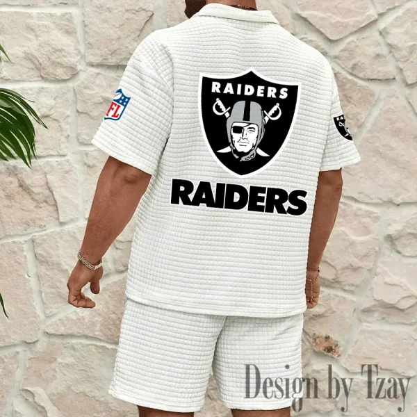 Las Vegas Raiders Men's Waffle Knit Short Sleeve Slim Fit Soft Summer And Shorts BSPTWHZSS360 - Image 2