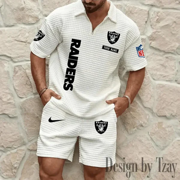 Las Vegas Raiders Men's Waffle Knit Short Sleeve Slim Fit Soft Summer And Shorts BSPTWHZSS360