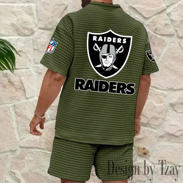 Las Vegas Raiders Men's Waffle Knit Short Sleeve Slim Fit Soft Summer And Shorts BSPTWHZSS360 - Image 4