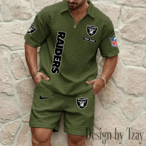 Las Vegas Raiders Men's Waffle Knit Short Sleeve Slim Fit Soft Summer And Shorts BSPTWHZSS360 - Image 3