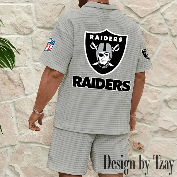 Las Vegas Raiders Men's Waffle Knit Short Sleeve Slim Fit Soft Summer And Shorts BSPTWHZSS360 - Image 6