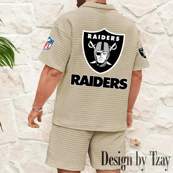 Las Vegas Raiders Men's Waffle Knit Short Sleeve Slim Fit Soft Summer And Shorts BSPTWHZSS360 - Image 10