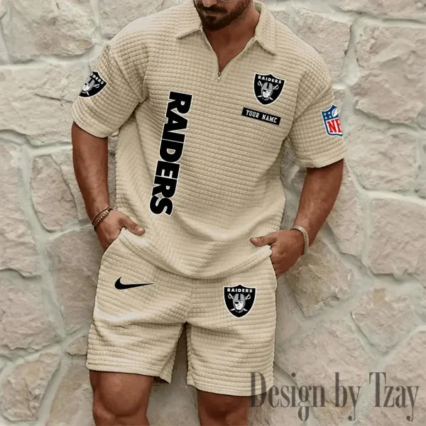 Las Vegas Raiders Men's Waffle Knit Short Sleeve Slim Fit Soft Summer And Shorts BSPTWHZSS360 - Image 9