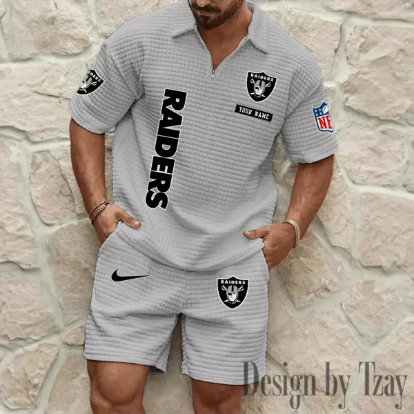 Las Vegas Raiders Men's Waffle Knit Short Sleeve Slim Fit Soft Summer And Shorts BSPTWHZSS360 - Image 5