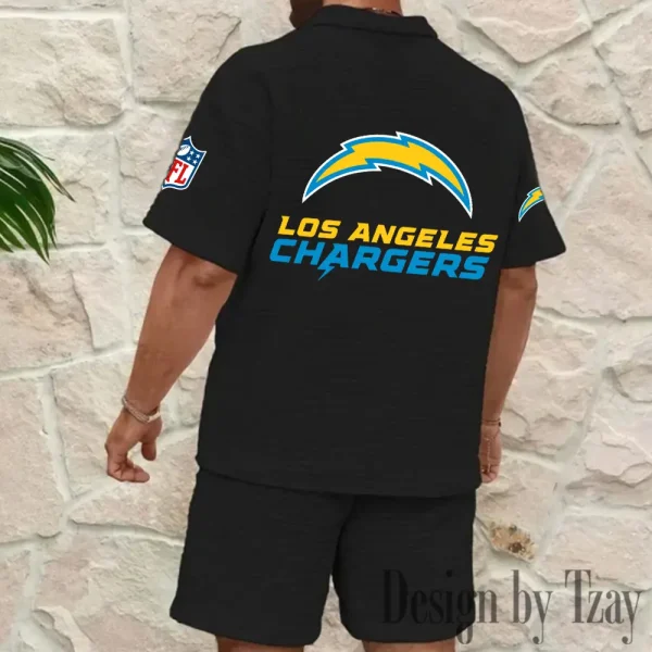 Los Angeles Chargers Men's Waffle Knit Short Sleeve Slim Fit Soft Summer And Shorts BSPTWHZSS361 - Image 2