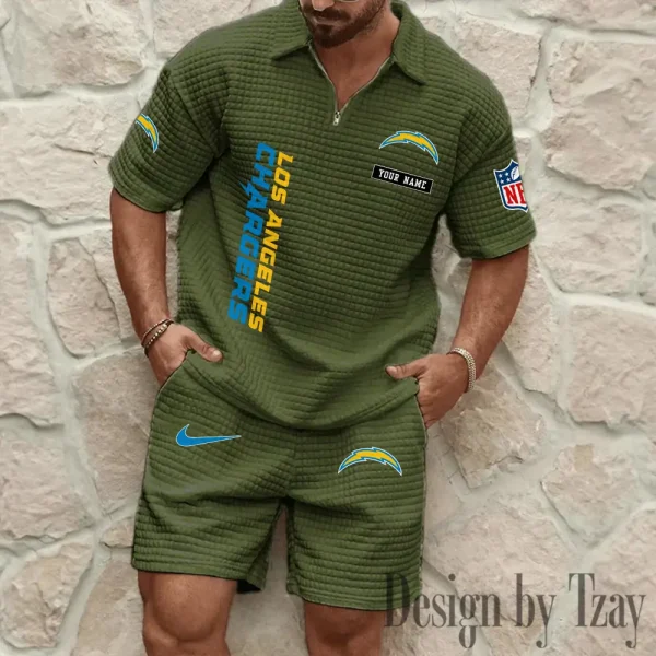Los Angeles Chargers Men's Waffle Knit Short Sleeve Slim Fit Soft Summer And Shorts BSPTWHZSS361 - Image 3