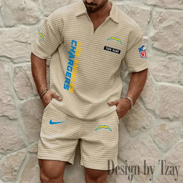 Los Angeles Chargers Men's Waffle Knit Short Sleeve Slim Fit Soft Summer And Shorts BSPTWHZSS361 - Image 5
