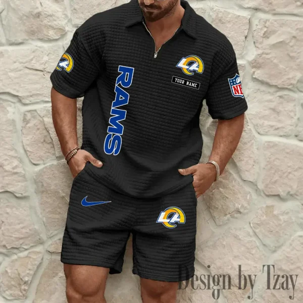 Los Angeles Rams Men's Waffle Knit Short Sleeve Slim Fit Soft Summer And Shorts BSPTWHZSS362