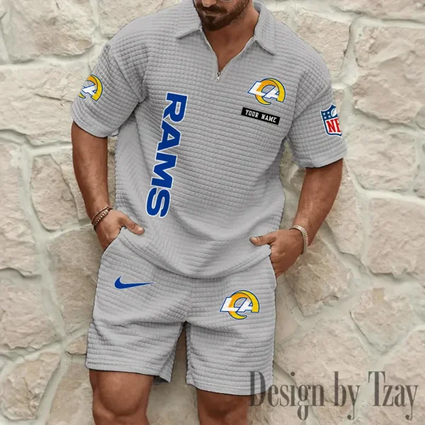Los Angeles Rams Men's Waffle Knit Short Sleeve Slim Fit Soft Summer And Shorts BSPTWHZSS362 - Image 7