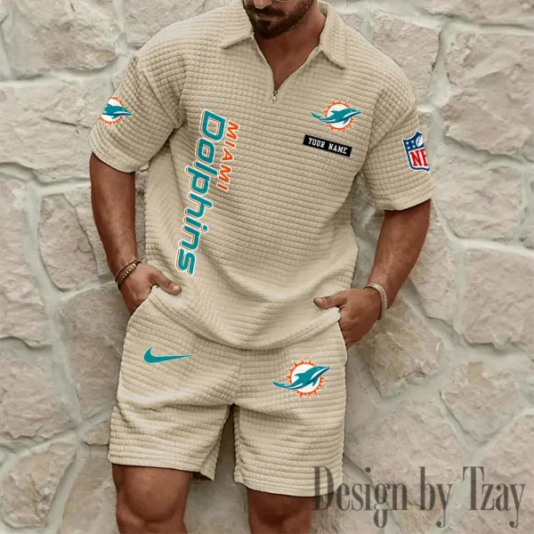 Miami Dolphins Men's Waffle Knit Short Sleeve Slim Fit Soft Summer And Shorts BSPTWHZSS363
