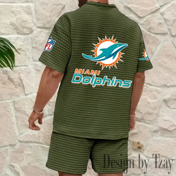 Miami Dolphins Men's Waffle Knit Short Sleeve Slim Fit Soft Summer And Shorts BSPTWHZSS363 - Image 6