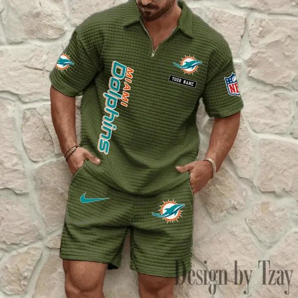 Miami Dolphins Men's Waffle Knit Short Sleeve Slim Fit Soft Summer And Shorts BSPTWHZSS363 - Image 5