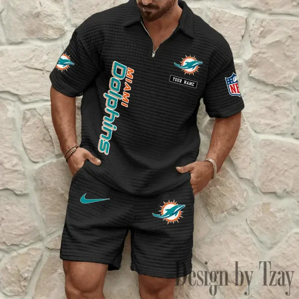 Miami Dolphins Men's Waffle Knit Short Sleeve Slim Fit Soft Summer And Shorts BSPTWHZSS363 - Image 7