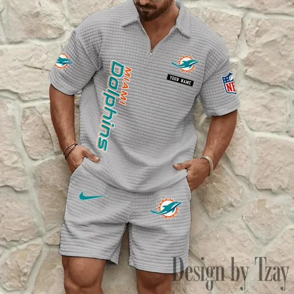 Miami Dolphins Men's Waffle Knit Short Sleeve Slim Fit Soft Summer And Shorts BSPTWHZSS363 - Image 9