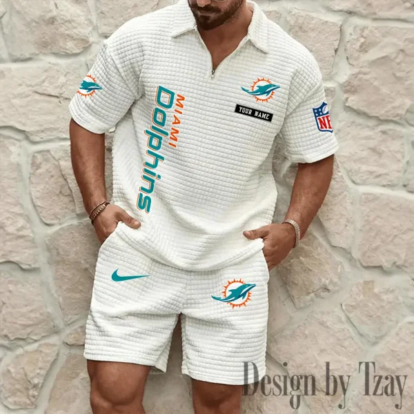 Miami Dolphins Men's Waffle Knit Short Sleeve Slim Fit Soft Summer And Shorts BSPTWHZSS363 - Image 3