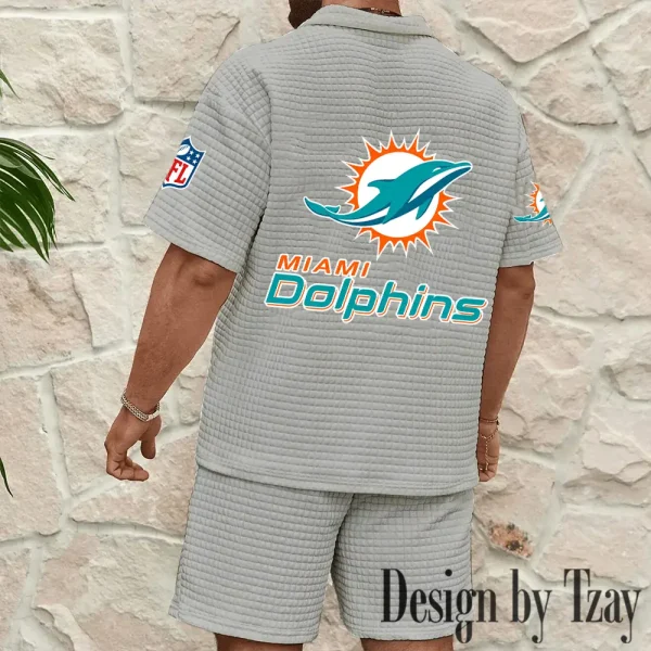 Miami Dolphins Men's Waffle Knit Short Sleeve Slim Fit Soft Summer And Shorts BSPTWHZSS363 - Image 10