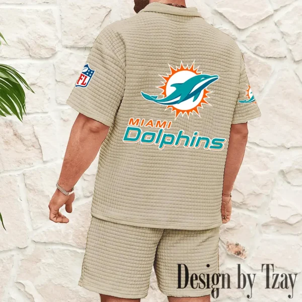Miami Dolphins Men's Waffle Knit Short Sleeve Slim Fit Soft Summer And Shorts BSPTWHZSS363 - Image 2