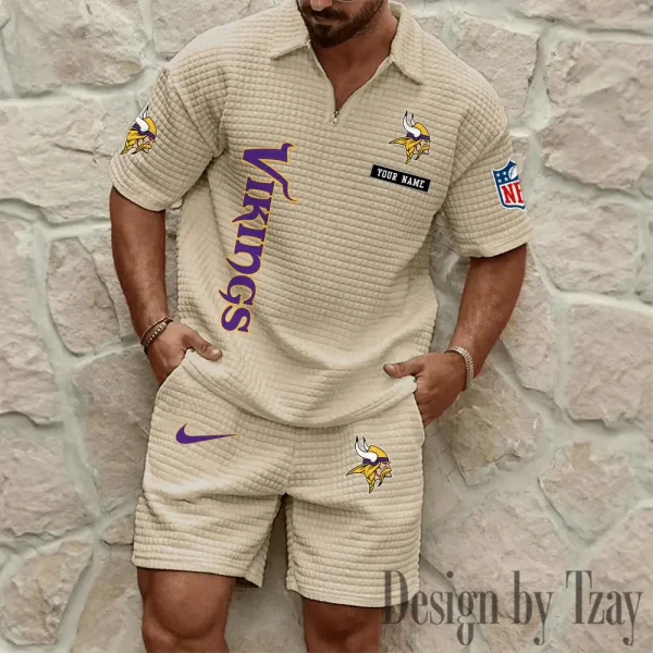 Minnesota Vikings Men's Waffle Knit Short Sleeve Slim Fit Soft Summer And Shorts BSPTWHZSS364 - Image 3