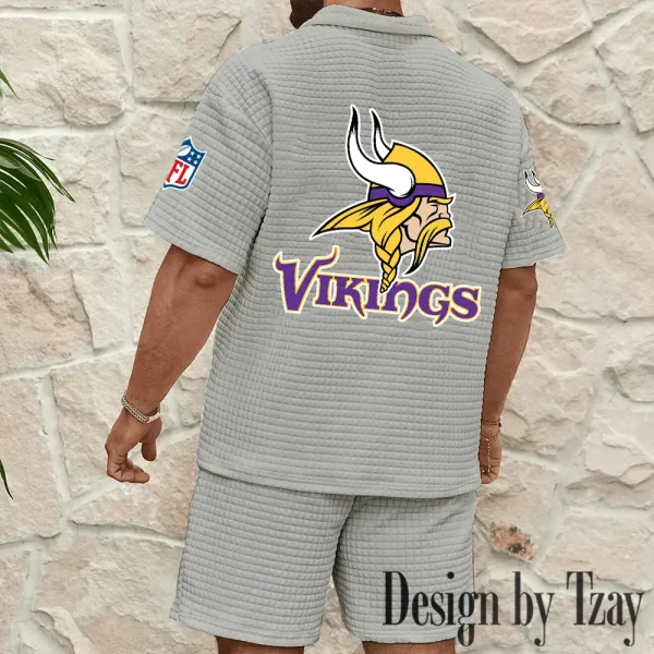 Minnesota Vikings Men's Waffle Knit Short Sleeve Slim Fit Soft Summer And Shorts BSPTWHZSS364 - Image 2