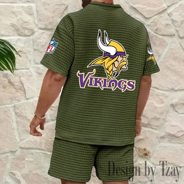 Minnesota Vikings Men's Waffle Knit Short Sleeve Slim Fit Soft Summer And Shorts BSPTWHZSS364 - Image 6