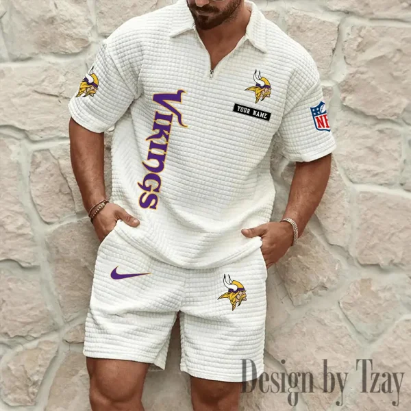 Minnesota Vikings Men's Waffle Knit Short Sleeve Slim Fit Soft Summer And Shorts BSPTWHZSS364 - Image 7