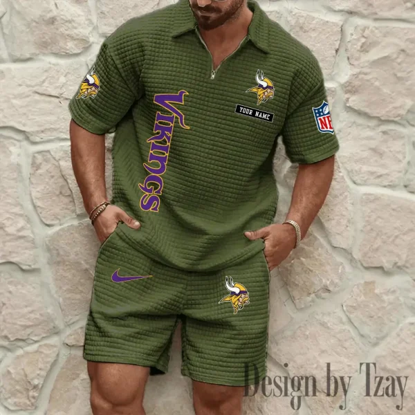 Minnesota Vikings Men's Waffle Knit Short Sleeve Slim Fit Soft Summer And Shorts BSPTWHZSS364 - Image 5