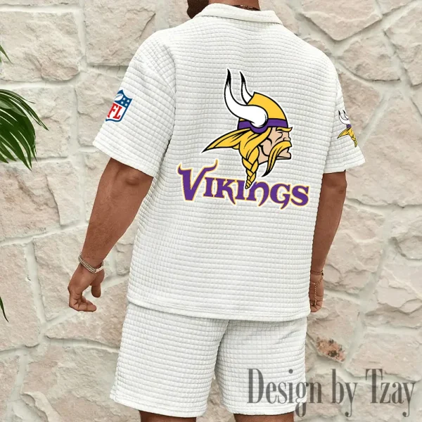 Minnesota Vikings Men's Waffle Knit Short Sleeve Slim Fit Soft Summer And Shorts BSPTWHZSS364 - Image 8