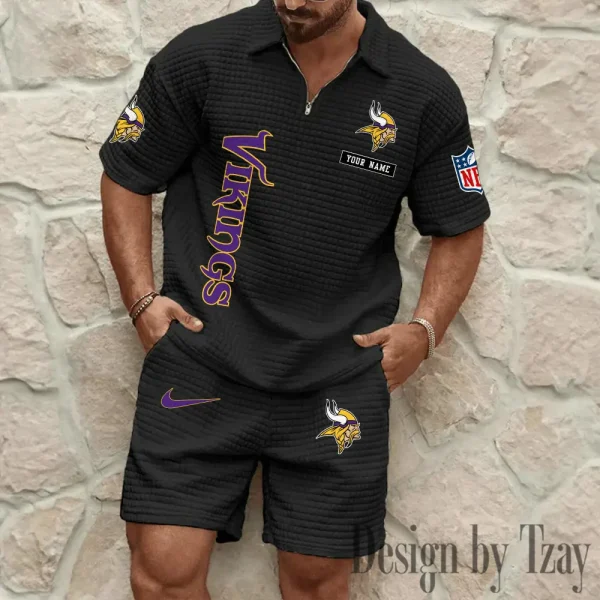 Minnesota Vikings Men's Waffle Knit Short Sleeve Slim Fit Soft Summer And Shorts BSPTWHZSS364 - Image 9