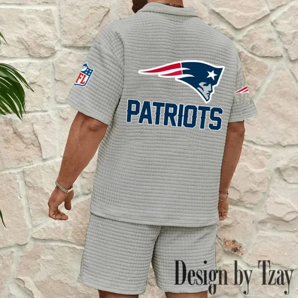 New England Patriots Men's Waffle Knit Short Sleeve Slim Fit Soft Summer And Shorts BSPTWHZSS365 - Image 2
