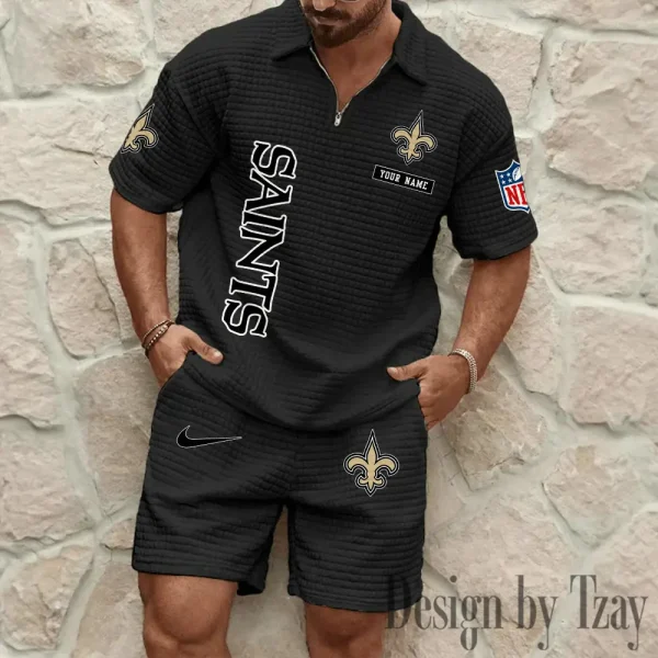 New Orleans Saints Men's Waffle Knit Short Sleeve Slim Fit Soft Summer And Shorts BSPTWHZSS366