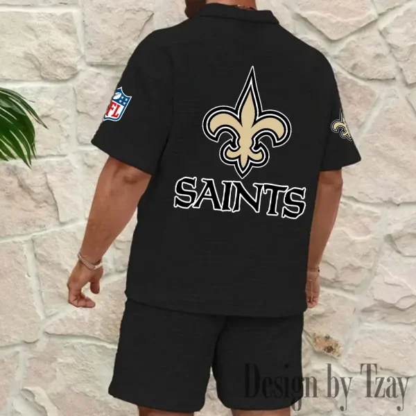 New Orleans Saints Men's Waffle Knit Short Sleeve Slim Fit Soft Summer And Shorts BSPTWHZSS366 - Image 2