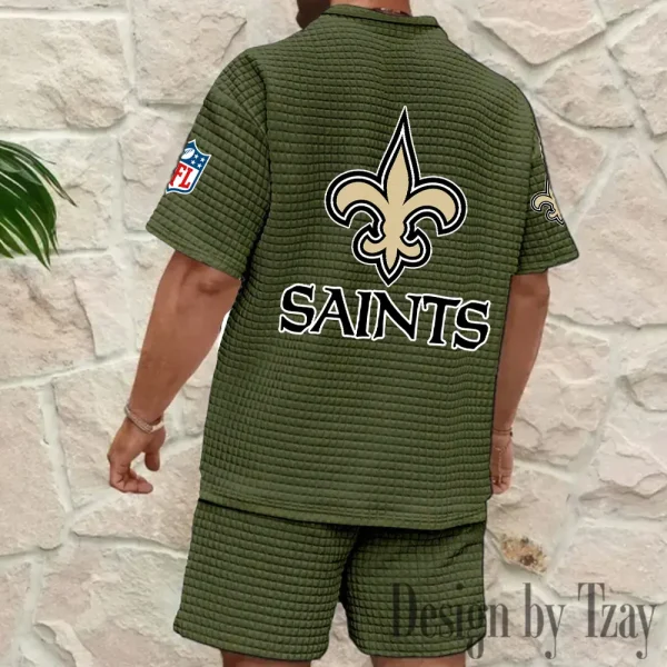 New Orleans Saints Men's Waffle Knit Short Sleeve Slim Fit Soft Summer And Shorts BSPTWHZSS366 - Image 4