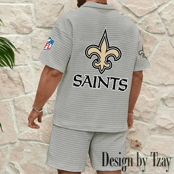 New Orleans Saints Men's Waffle Knit Short Sleeve Slim Fit Soft Summer And Shorts BSPTWHZSS366 - Image 6