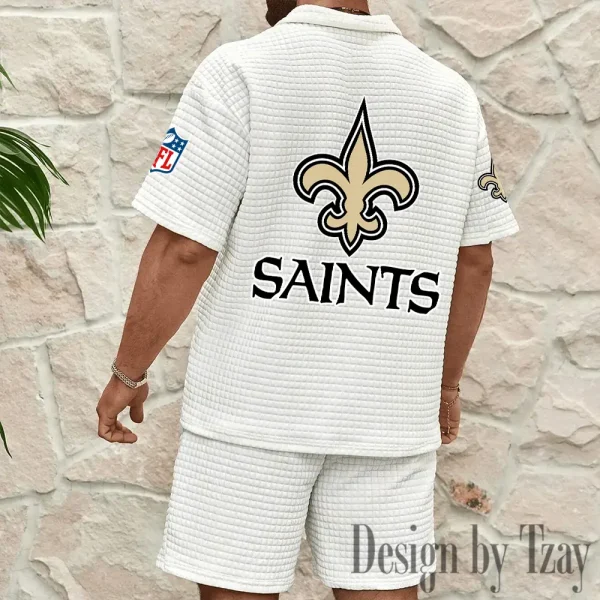 New Orleans Saints Men's Waffle Knit Short Sleeve Slim Fit Soft Summer And Shorts BSPTWHZSS366 - Image 7