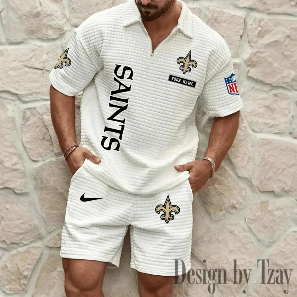 New Orleans Saints Men's Waffle Knit Short Sleeve Slim Fit Soft Summer And Shorts BSPTWHZSS366 - Image 8