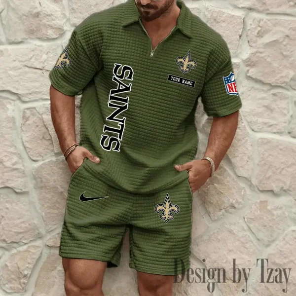 New Orleans Saints Men's Waffle Knit Short Sleeve Slim Fit Soft Summer And Shorts BSPTWHZSS366 - Image 3