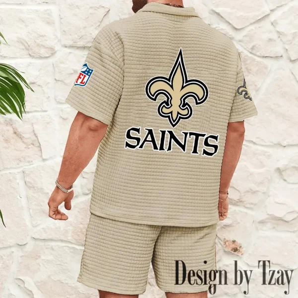 New Orleans Saints Men's Waffle Knit Short Sleeve Slim Fit Soft Summer And Shorts BSPTWHZSS366 - Image 9