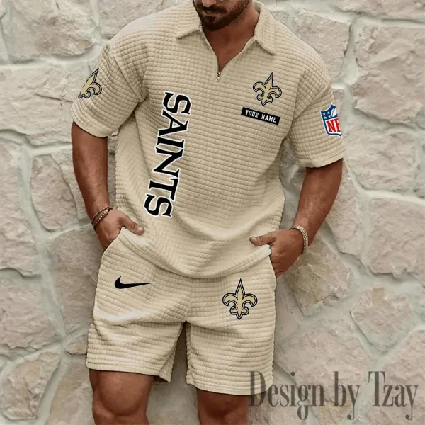 New Orleans Saints Men's Waffle Knit Short Sleeve Slim Fit Soft Summer And Shorts BSPTWHZSS366 - Image 10