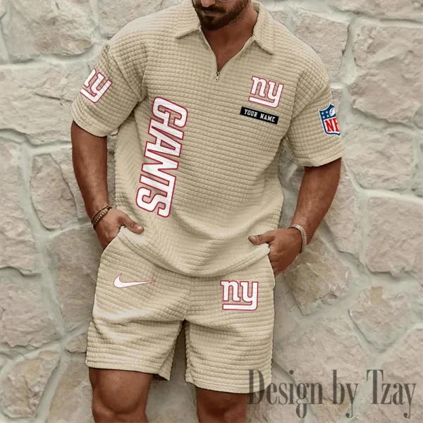 New York Giants Men's Waffle Knit Short Sleeve Slim Fit Soft Summer And Shorts BSPTWHZSS367