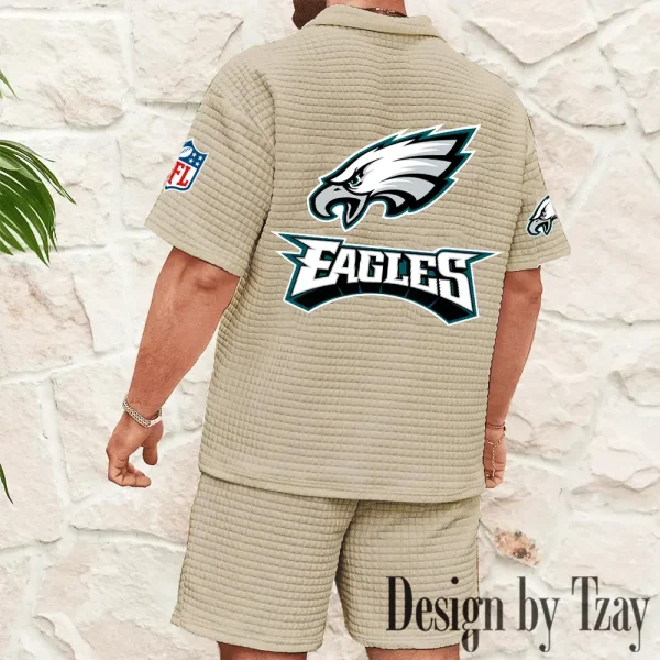Philadelphia Eagles Men's Waffle Knit Short Sleeve Slim Fit Soft Summer And Shorts BSPTWHZSS369 - Image 4