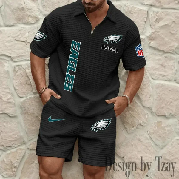 Philadelphia Eagles Men's Waffle Knit Short Sleeve Slim Fit Soft Summer And Shorts BSPTWHZSS369 - Image 5