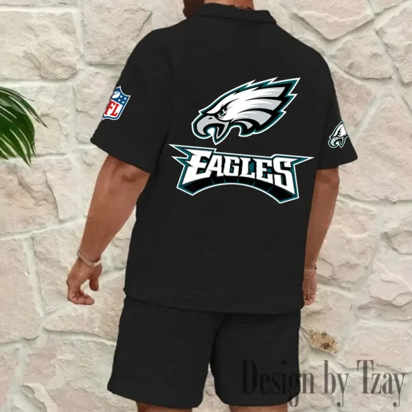 Philadelphia Eagles Men's Waffle Knit Short Sleeve Slim Fit Soft Summer And Shorts BSPTWHZSS369 - Image 6