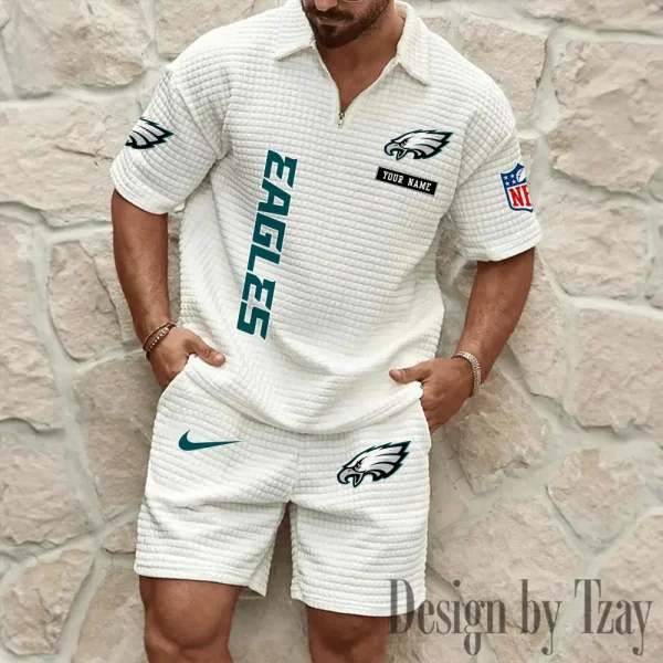 Philadelphia Eagles Men's Waffle Knit Short Sleeve Slim Fit Soft Summer And Shorts BSPTWHZSS369 - Image 7