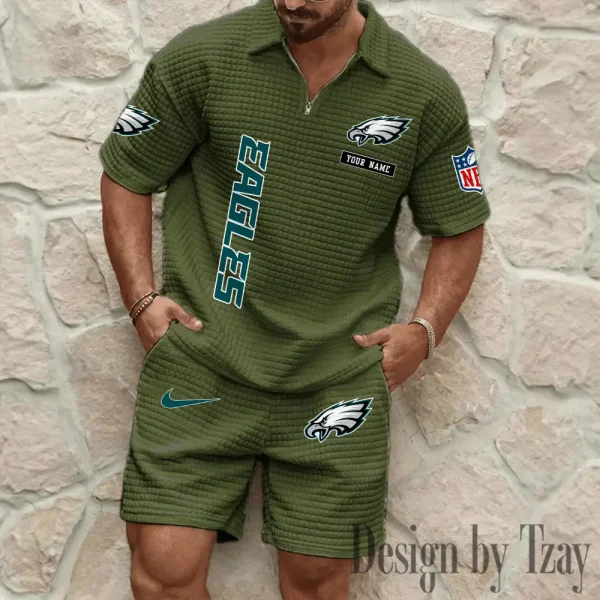 Philadelphia Eagles Men's Waffle Knit Short Sleeve Slim Fit Soft Summer And Shorts BSPTWHZSS369 - Image 9