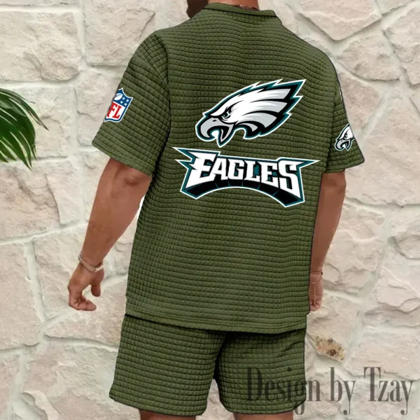 Philadelphia Eagles Men's Waffle Knit Short Sleeve Slim Fit Soft Summer And Shorts BSPTWHZSS369 - Image 10