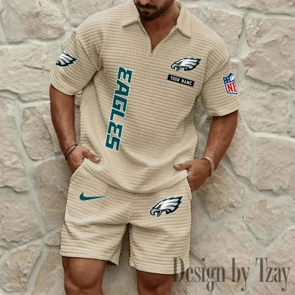 Philadelphia Eagles Men's Waffle Knit Short Sleeve Slim Fit Soft Summer And Shorts BSPTWHZSS369 - Image 3