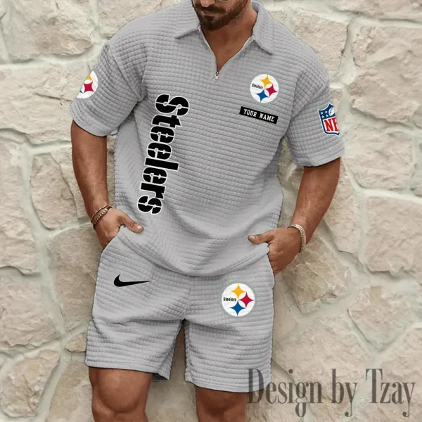 Pittsburgh Steelers Men's Waffle Knit Short Sleeve Slim Fit Soft Summer And Shorts BSPTWHZSS370