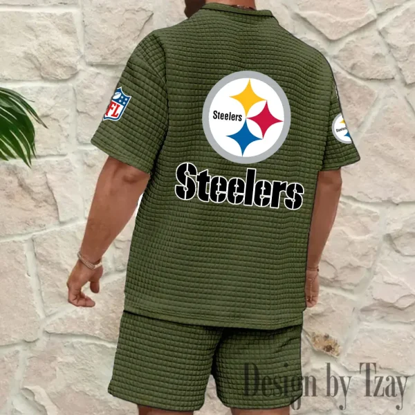 Pittsburgh Steelers Men's Waffle Knit Short Sleeve Slim Fit Soft Summer And Shorts BSPTWHZSS370 - Image 4